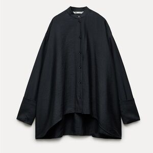 Zara Navy Blue  Button-Up Trapeze Shirt